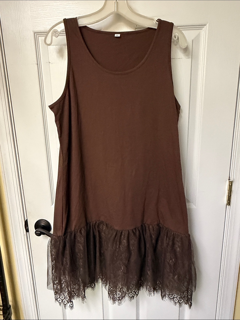 Women’s Brown Tank Dress with Lace Hem